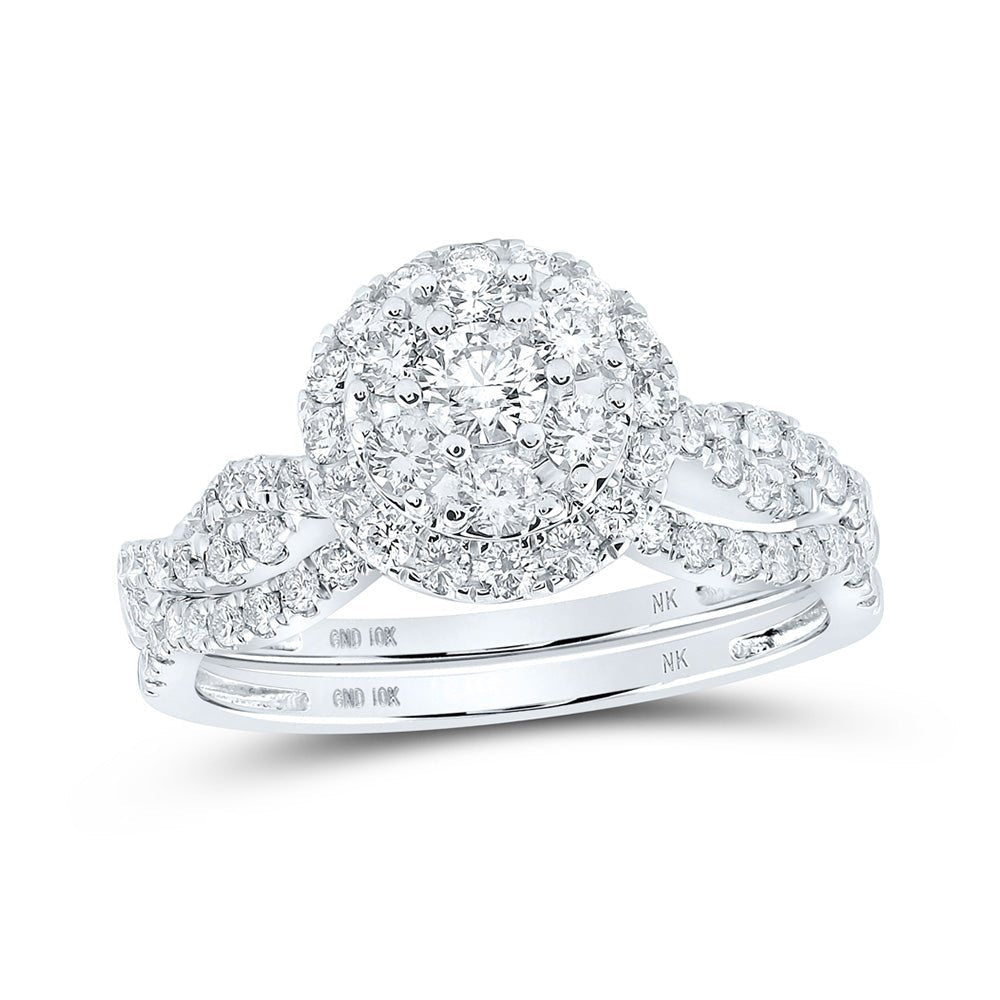 Captivating Brilliance: 10kt White Gold Diamond Cluster Wedding Ring Band Set 1 Cttw - Splendid Jewellery