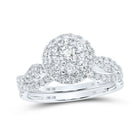 Captivating Brilliance: 10kt White Gold Diamond Cluster Wedding Ring Band Set 1 Cttw - Splendid Jewellery