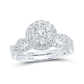 Captivating Brilliance: 10kt White Gold Diamond Cluster Wedding Ring Band Set 1 Cttw - Splendid Jewellery