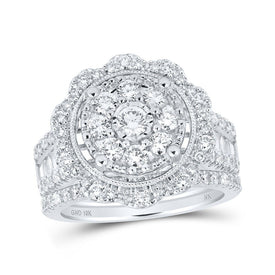 Captivating Brilliance: 10kt White Gold Diamond Cluster Wedding Ring Band Set - Splendid Jewellery