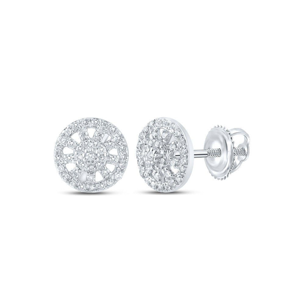Captivating Brilliance: 10kt White Gold Diamond Wagon Wheel Cluster Earrings - Splendid Jewellery