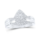 Captivating Brilliance: 10kt White Gold Pear Diamond Halo Bridal Wedding Ring Band Set 3/8 Cttw - Splendid Jewellery