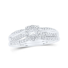Load image into Gallery viewer, Captivating Brilliance: 10kt White Gold Princess Diamond Halo Bridal Wedding Ring Band Set - Splendid Jewellery