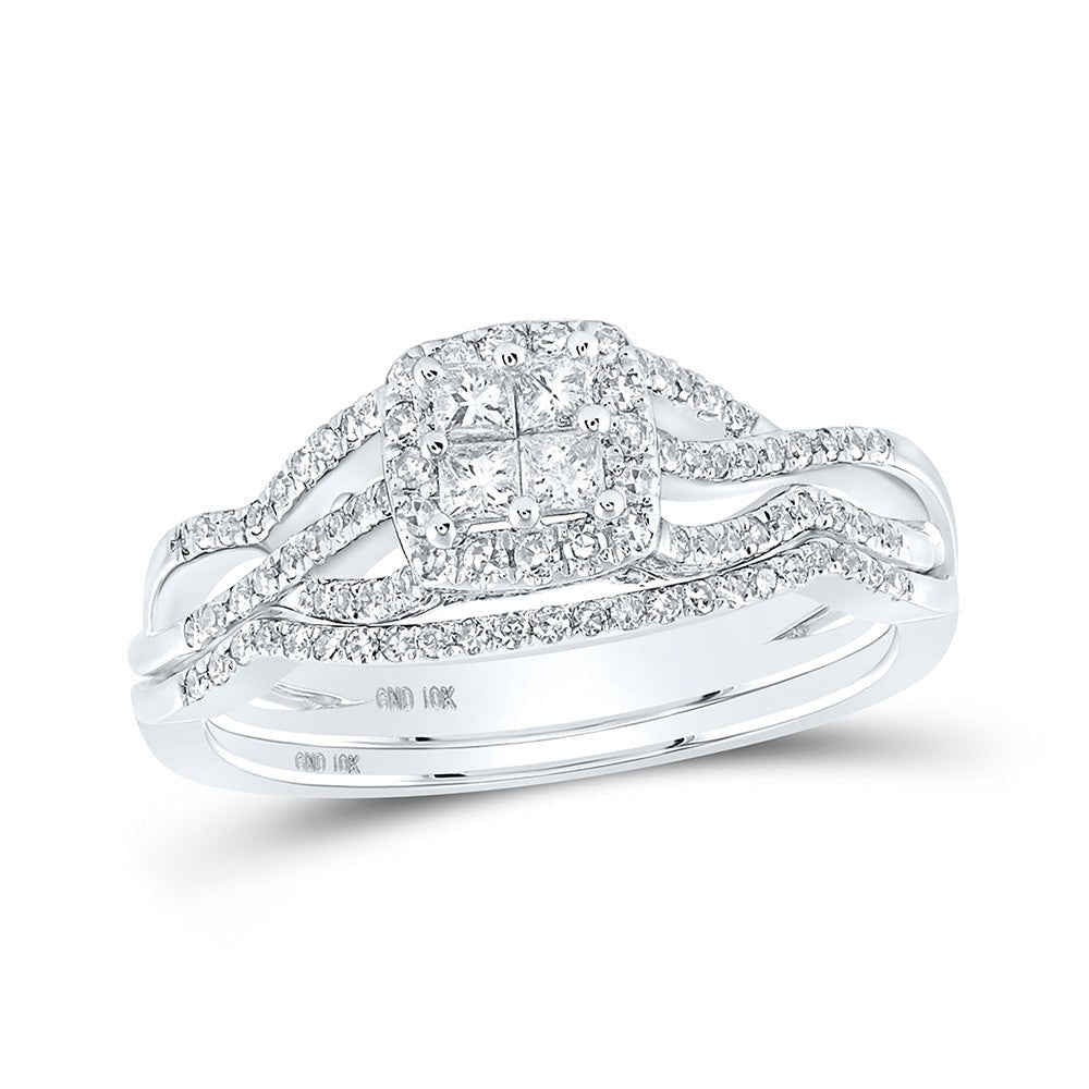 Captivating Brilliance: 10kt White Gold Princess Diamond Square Bridal Wedding Ring Band Set 1/2 Cttw - Splendid Jewellery