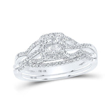 Load image into Gallery viewer, Captivating Brilliance: 10kt White Gold Princess Diamond Square Bridal Wedding Ring Band Set 1/2 Cttw - Splendid Jewellery