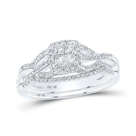 Captivating Brilliance: 10kt White Gold Princess Diamond Square Bridal Wedding Ring Band Set 1/2 Cttw - Splendid Jewellery