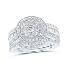 Captivating Brilliance: 10kt White Gold Round Diamond Cluster Bridal Wedding Ring Band Set 1 - 1/4 Cttw - Splendid Jewellery