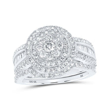 Load image into Gallery viewer, Captivating Brilliance: 10kt White Gold Round Diamond Cluster Bridal Wedding Ring Band Set 1 - 1/4 Cttw - Splendid Jewellery