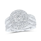 Captivating Brilliance: 10kt White Gold Round Diamond Cluster Bridal Wedding Ring Band Set 1 - 1/4 Cttw - Splendid Jewellery
