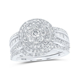 Captivating Brilliance: 10kt White Gold Round Diamond Cluster Bridal Wedding Ring Band Set 1 - 1/4 Cttw - Splendid Jewellery