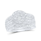 Captivating Brilliance: 10kt White Gold Round Diamond Cluster Bridal Wedding Ring Band Set - Splendid Jewellery