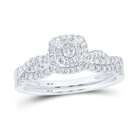 Captivating Brilliance | 10kt White Gold Round Diamond Halo Bridal Wedding Ring Band Set 1/2 Cttw | Splendid Jewellery - Splendid Jewellery