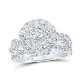 Captivating Brilliance | 10kt White Gold Round Diamond Halo Bridal Wedding Ring Band Set 2 Cttw - Splendid Jewellery