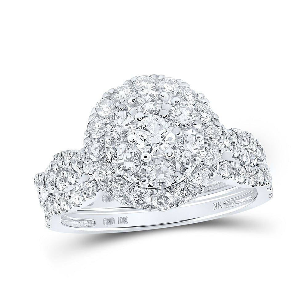 Captivating Brilliance: 10kt White Gold Round Diamond Halo Bridal Wedding Ring Band Set - Splendid Jewellery