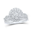 Captivating Brilliance: 10kt White Gold Round Diamond Halo Bridal Wedding Ring Band Set - Splendid Jewellery