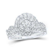 Load image into Gallery viewer, Captivating Brilliance: 10kt White Gold Round Diamond Halo Bridal Wedding Ring Band Set - Splendid Jewellery