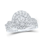 Captivating Brilliance: 10kt White Gold Round Diamond Halo Bridal Wedding Ring Band Set - Splendid Jewellery
