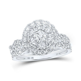 Captivating Brilliance: 10kt White Gold Round Diamond Halo Bridal Wedding Ring Band Set - Splendid Jewellery