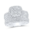 Captivating Brilliance: 10kt White Gold Round Diamond Square Cluster Bridal Wedding Ring Band Set 1 - 1/2 Cttw - Splendid Jewellery