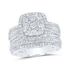 Captivating Brilliance: 10kt White Gold Round Diamond Square Cluster Bridal Wedding Ring Band Set 1 - 1/2 Cttw - Splendid Jewellery
