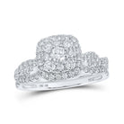 Captivating Brilliance: 10kt White Gold Round Diamond Square Cluster Bridal Wedding Ring Band Set - Splendid Jewellery