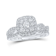 Load image into Gallery viewer, Captivating Brilliance: 10kt White Gold Round Diamond Square Cluster Bridal Wedding Ring Band Set - Splendid Jewellery