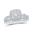 Captivating Brilliance: 10kt White Gold Round Diamond Square Cluster Bridal Wedding Ring Band Set - Splendid Jewellery