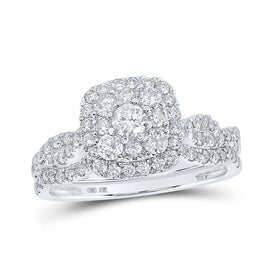Captivating Brilliance: 10kt White Gold Round Diamond Square Cluster Bridal Wedding Ring Band Set - Splendid Jewellery