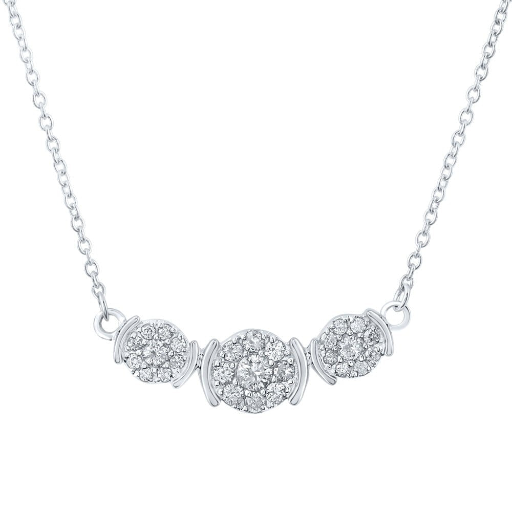 Captivating Brilliance: 10kt White Gold Triple Cluster Diamond Pendant Necklace - Splendid Jewellery