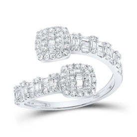 Captivating Brilliance: 10kt White Gold Women's Diamond Cushion Cuff Band Ring - Splendid Jewellery