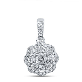 Captivating Brilliance: 10kt White Gold Womens Round Diamond Cluster Pendant 1/4 Cttw - Splendid Jewellery