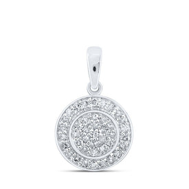 Captivating Brilliance: 10kt White Gold Womens Round Diamond Cluster Pendant - Splendid Jewellery