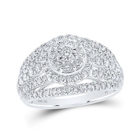 Captivating Brilliance: 10kt White Gold Womens Round Diamond Cluster Ring 1 Cttw - Splendid Jewellery