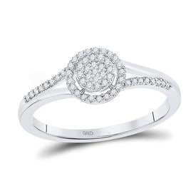 Captivating Brilliance: 10kt White Gold Womens Round Diamond Cluster Ring 1/6 Cttw - Splendid Jewellery
