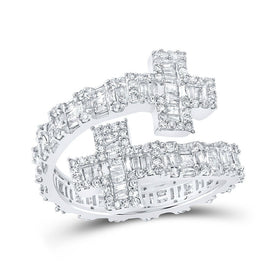 Captivating Brilliance | 10kt White Gold Women's Round Diamond Cross Cuff Band Ring 1 Cttw - Splendid Jewellery