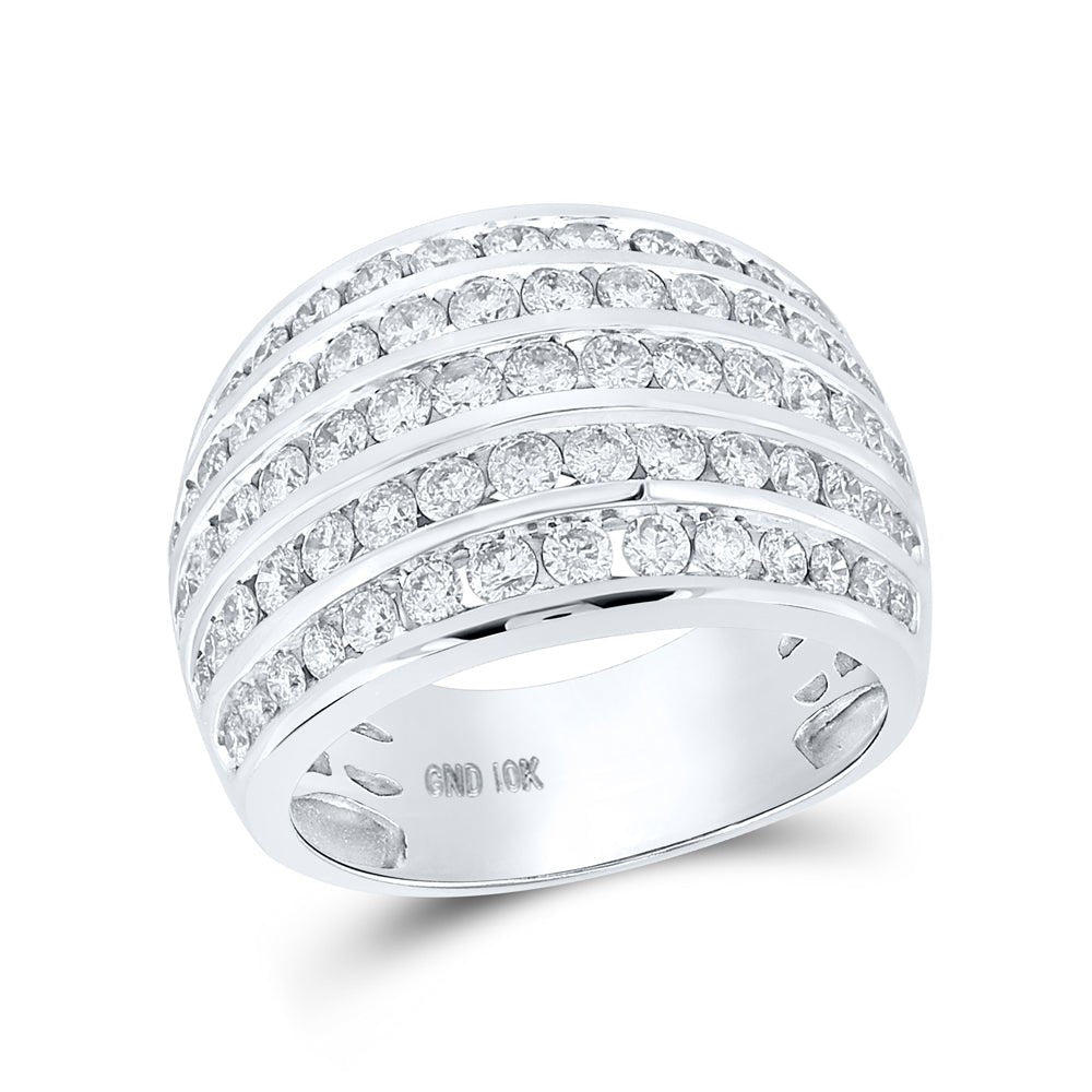 Captivating Brilliance: 10kt White Gold Womens Round Diamond Five Row Band Ring 2 Cttw - Splendid Jewellery