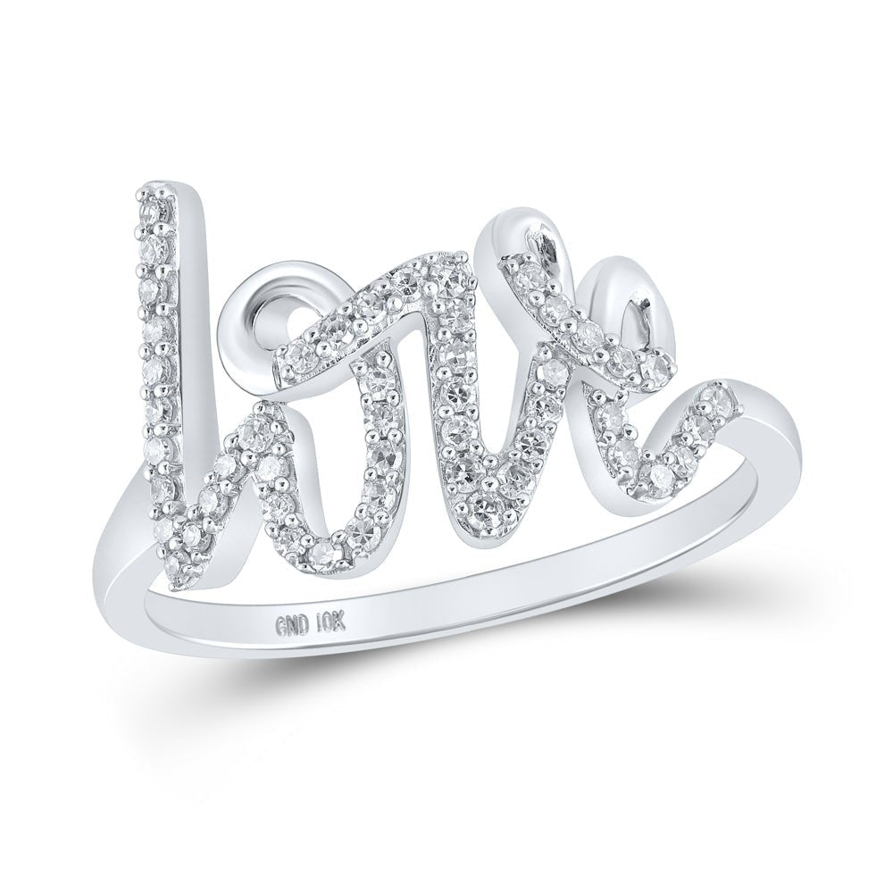 Captivating Brilliance: 10kt White Gold Womens Round Diamond Love Fashion Ring 1/5 Cttw - Splendid Jewellery