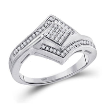 Load image into Gallery viewer, Captivating Brilliance: 10kt White Gold Womens Round Diamond Offset Square Cluster Ring 1/6 Cttw - Splendid Jewellery