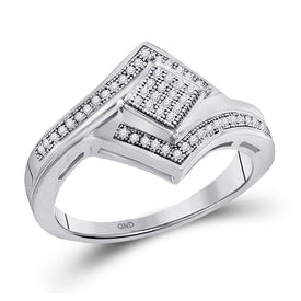 Captivating Brilliance: 10kt White Gold Womens Round Diamond Offset Square Cluster Ring 1/6 Cttw - Splendid Jewellery