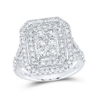 Captivating Brilliance: 10kt White Gold Womens Round Diamond Rectangle Cluster Ring 1 - 1/2 Cttw - Splendid Jewellery