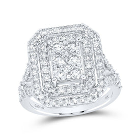 Captivating Brilliance: 10kt White Gold Womens Round Diamond Rectangle Cluster Ring 1 - 1/2 Cttw - Splendid Jewellery