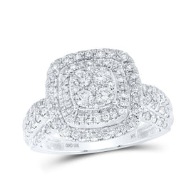 Captivating Brilliance: 10kt White Gold Womens Round Diamond Square Cluster Ring - Splendid Jewellery