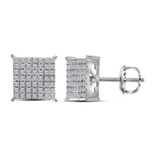 Load image into Gallery viewer, Captivating Brilliance: 10kt White Gold Womens Round Diamond Square Cluster Stud Earrings  Top View from Splendid Jewellery