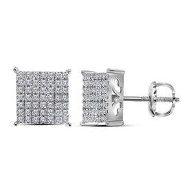 Captivating Brilliance: 10kt White Gold Womens Round Diamond Square Cluster Stud Earrings  Top View from Splendid Jewellery