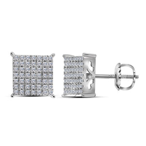 Captivating Brilliance: 10kt White Gold Womens Round Diamond Square Cluster Stud Earrings - Splendid Jewellery