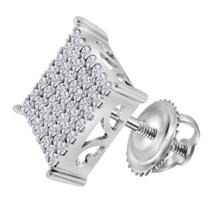 Captivating Brilliance: 10kt White Gold Womens Round Diamond Square Cluster Stud Earrings - Splendid Jewellery