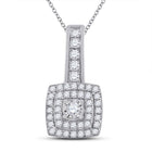 Captivating Brilliance: 10kt White Gold Womens Round Diamond Square Pendant 1/3 Cttw - Splendid Jewellery