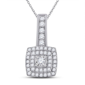 Captivating Brilliance: 10kt White Gold Womens Round Diamond Square Pendant 1/3 Cttw - Splendid Jewellery