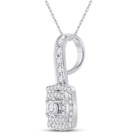 Captivating Brilliance: 10kt White Gold Womens Round Diamond Square Pendant 1/3 Cttw - Splendid Jewellery