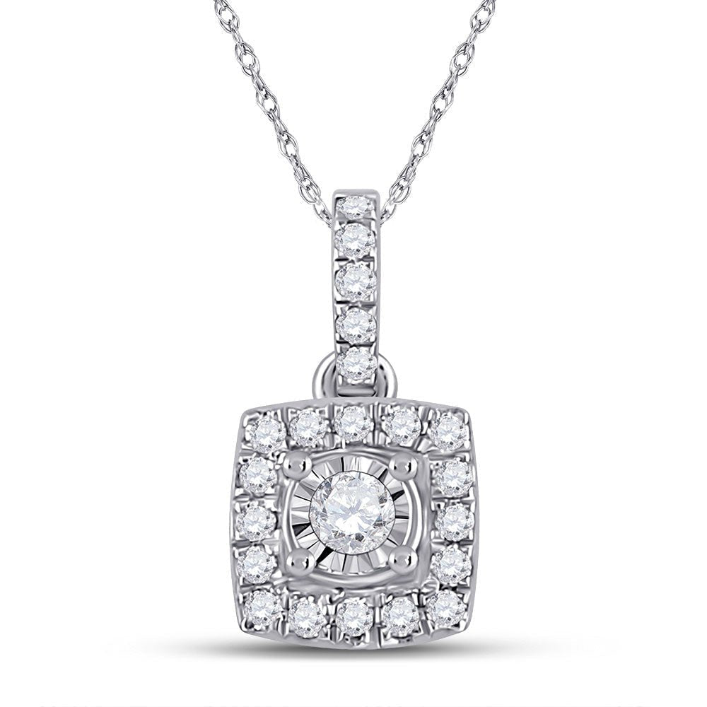 Captivating Brilliance: 10kt White Gold Womens Round Diamond Square Pendant - Splendid Jewellery